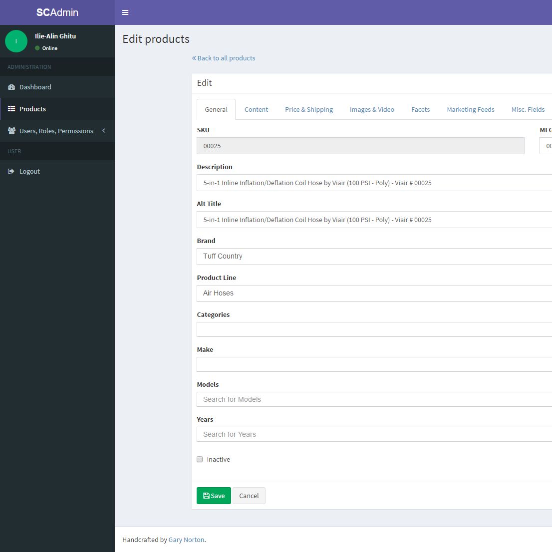Odin Car Parts Admin Panel